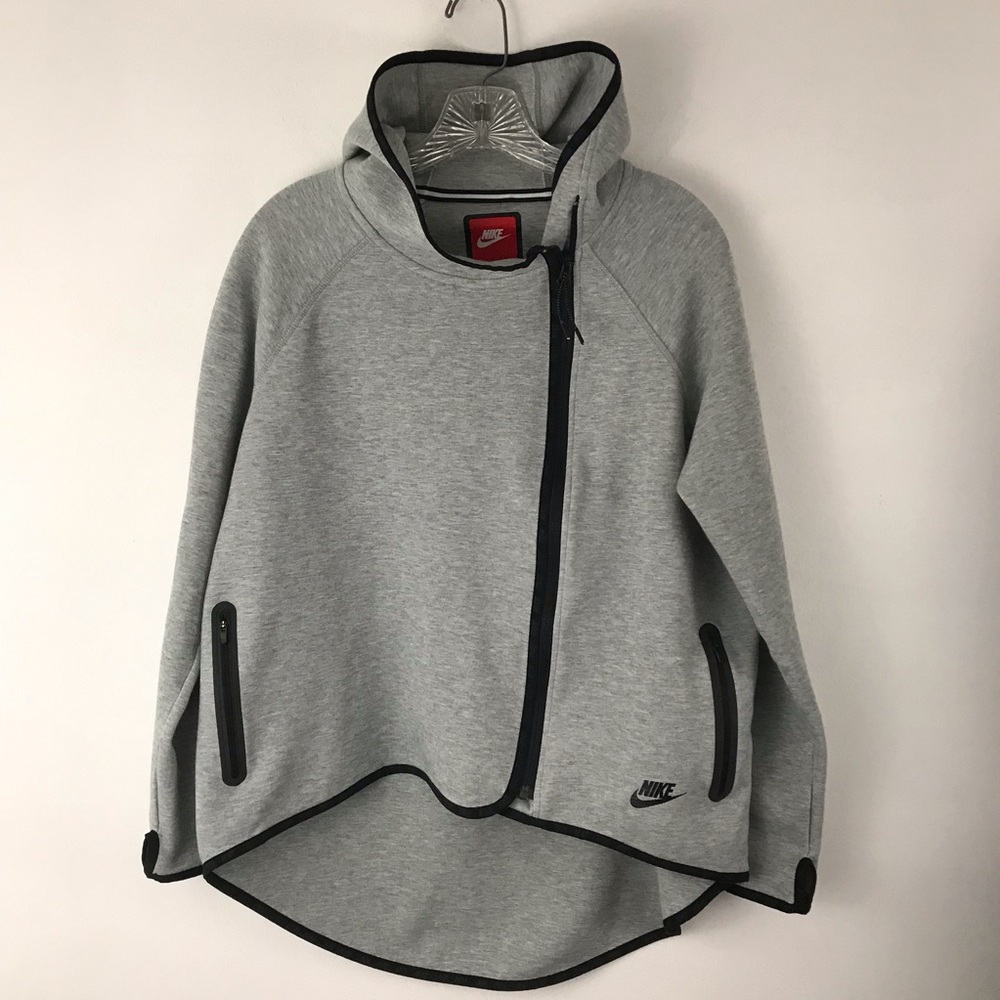 NIKE tech hi-lo gray sweatshirt full zip hoodie L